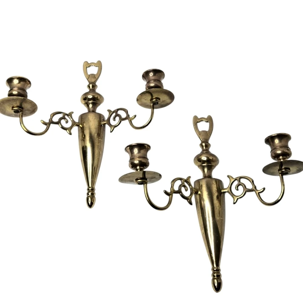 Solid Brass Double Arm Candle Wall Sconces, Set Of 2.